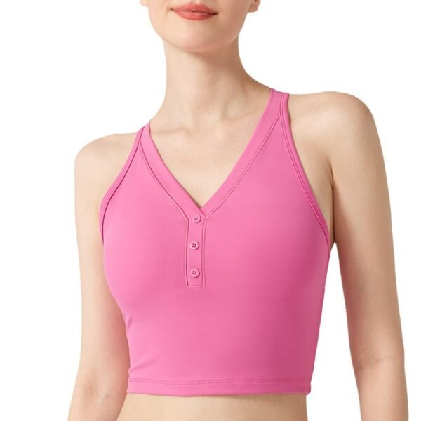 Women's V-Neck Button Sports Bras & Crop Tops FYB004 - Imagen 4