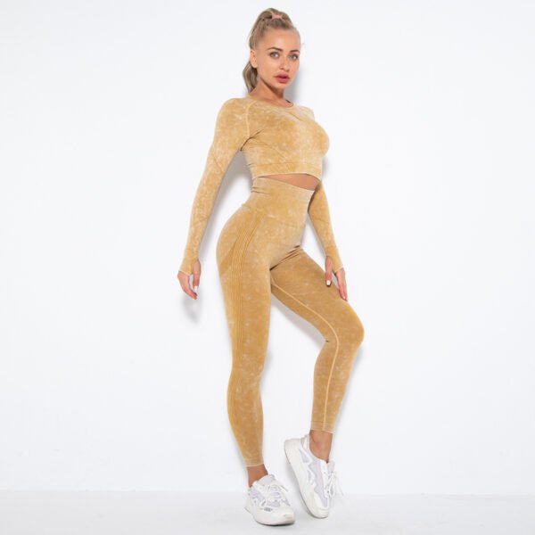Seamless Long-Sleeve Washed Yoga Sports Set MMT006