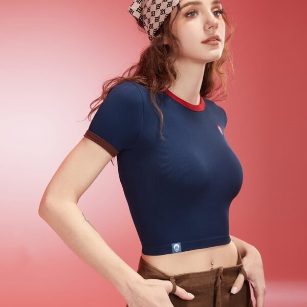 Women's Navy Blue Ribbed Crop Top BCD001 – Bild 4